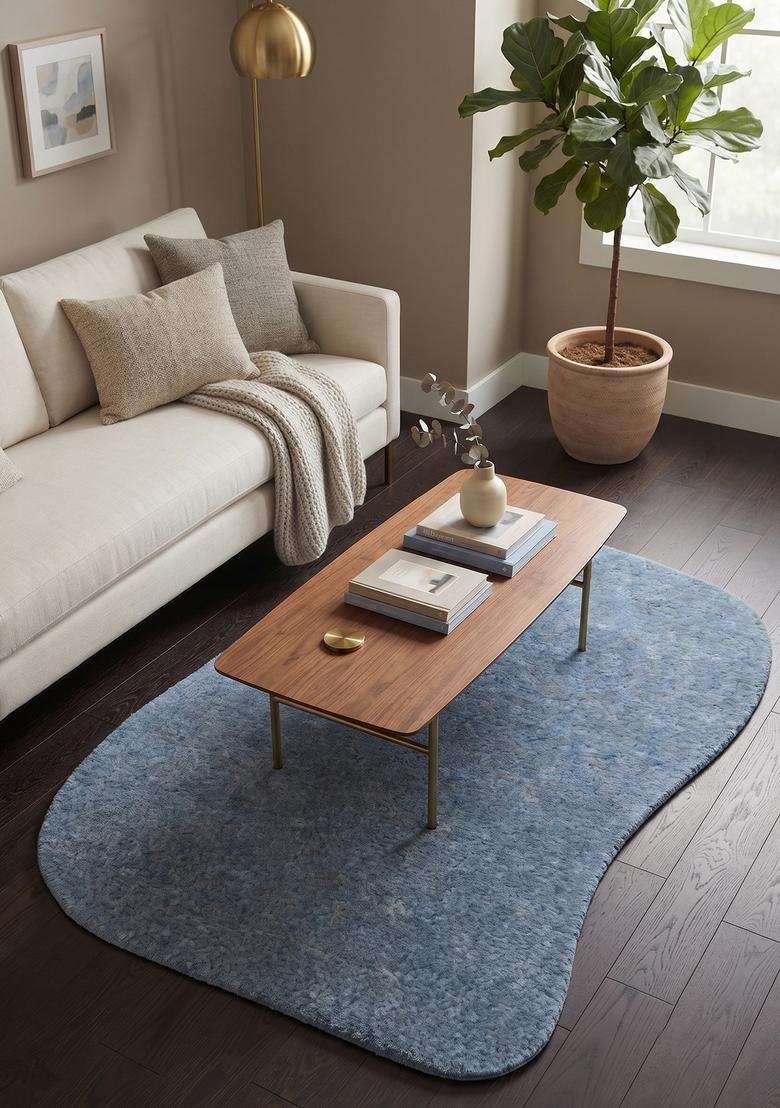 Saffron Rugs Hand-Tufted 100% Wool Area Rug | Steel Blue Oblong Rug | Cotton Backing | Contemporary Solid Carpet for Living Room - Indya