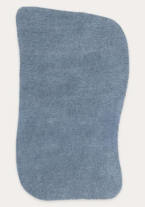 100% Wool Handmade Steel Blue Rug | Contemporary Solid Oblong Carpet With Cotton Backing For Living Room
