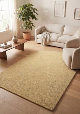 Saffron Rugs Hand Tufted Sandy Beige Solid  Oblong Wool Area Rug