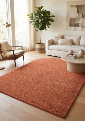 Saffron Rugs Hand Tufted Terracotta Orange Solid  Oblong Wool Area Rug