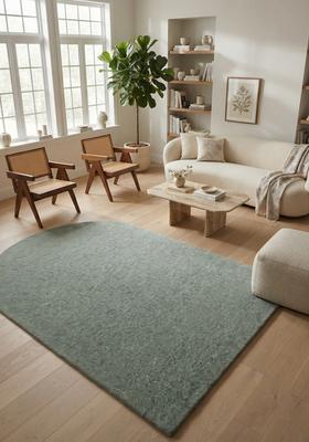 Saffron Rugs Hand Tufted Sage Green Solid  Oblong Wool Area Rug
