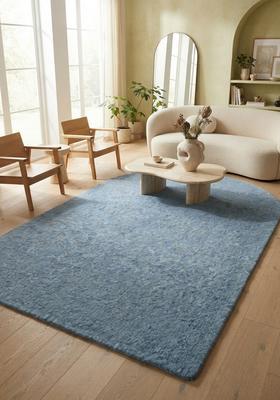 Saffron Rugs Hand Tufted Steel Blue Solid  Oblong Wool Area Rug