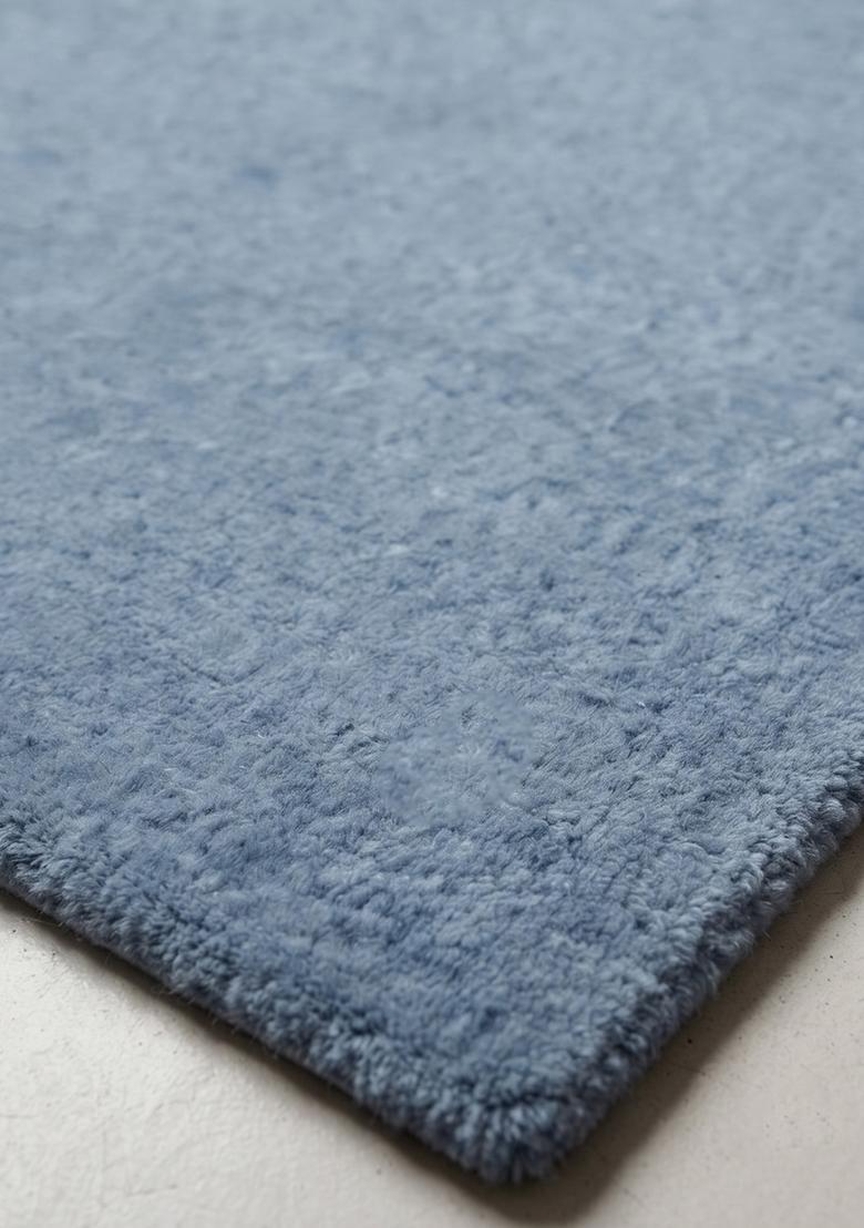Saffron Rugs Hand Tufted Steel Blue Solid  Oblong Wool Area Rug - Indya