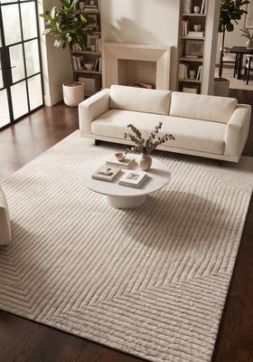 Saffron Rugs Hand Tufted Ivory Off-White Geometric  Rectangular Wool Area Rug