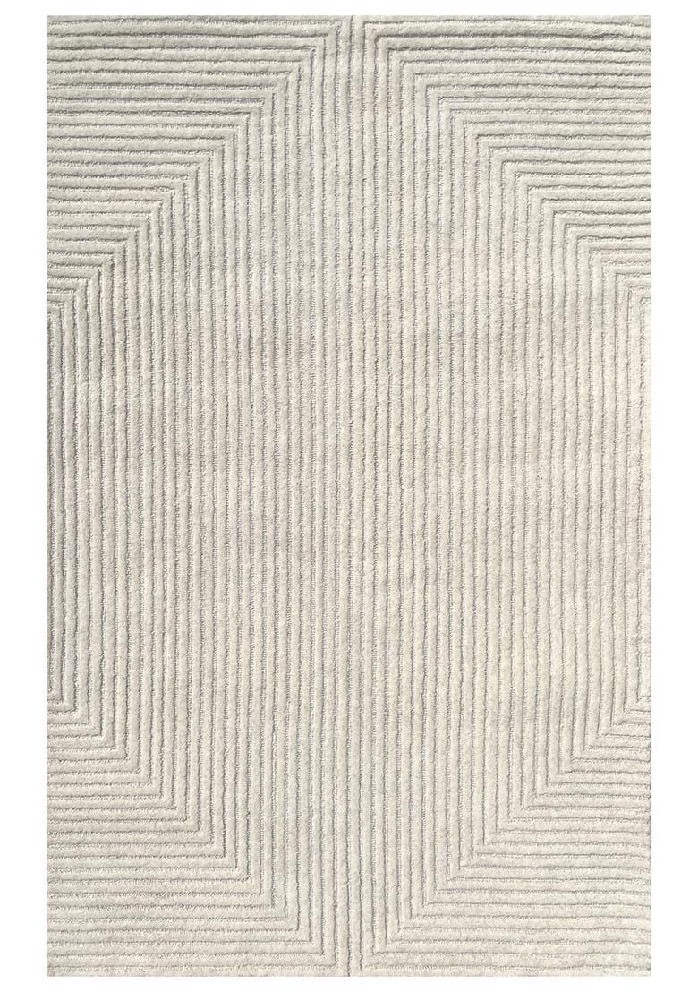 Saffron Rugs Hand Tufted Ivory Off-White Geometric  Rectangular Wool Area Rug - Indya
