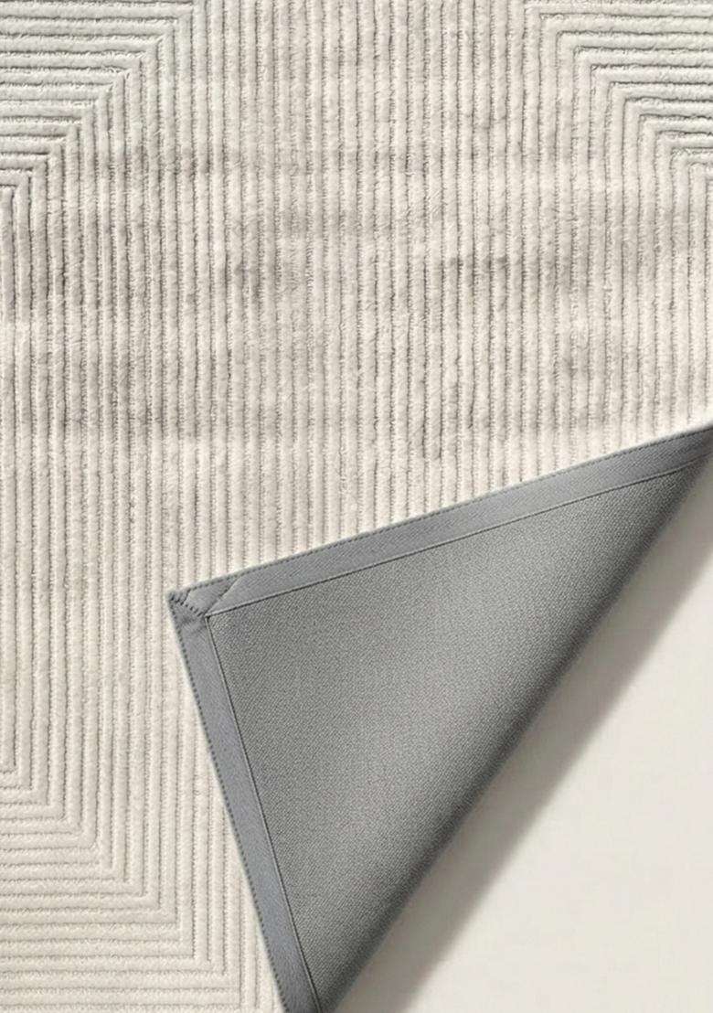 100% Wool Handmade Ivory Off White Rug | Contemporary Geometric Carpet With Cotton Backing For Living Room - Indya