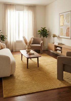 Saffron Rugs Hand Tufted Golden Yellow Geometric  Rectangular Wool Area Rug