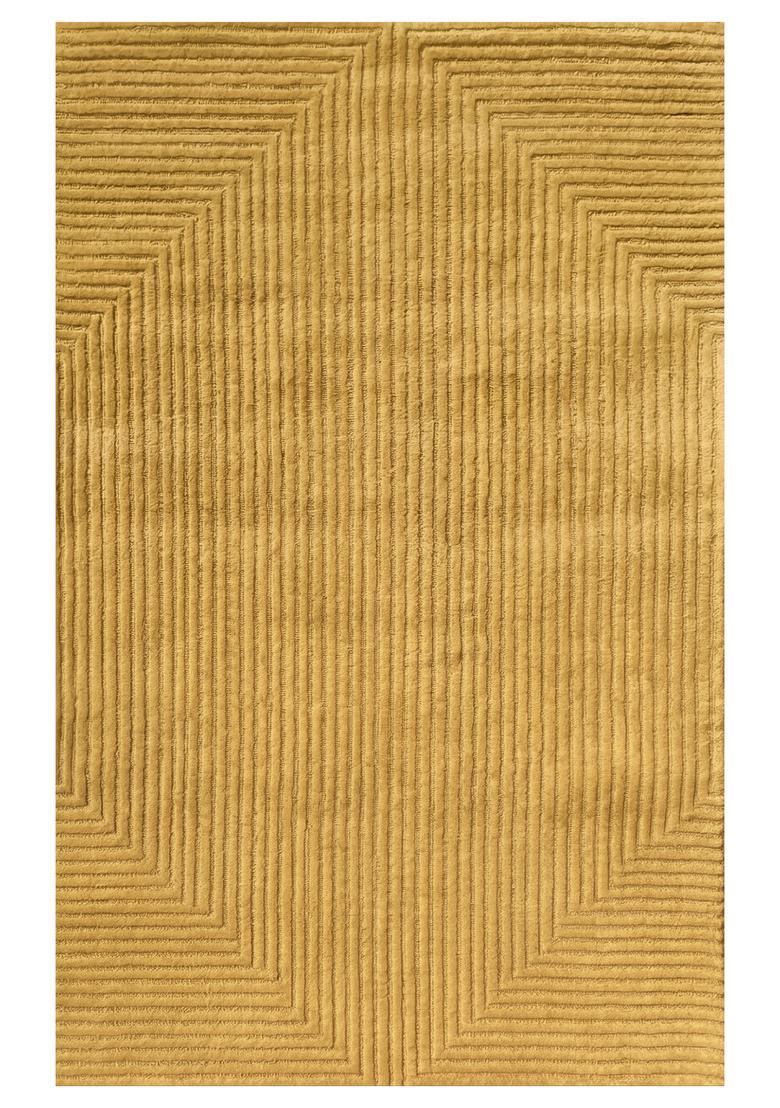 Saffron Rugs Hand Tufted Golden Yellow Geometric  Rectangular Wool Area Rug - Indya