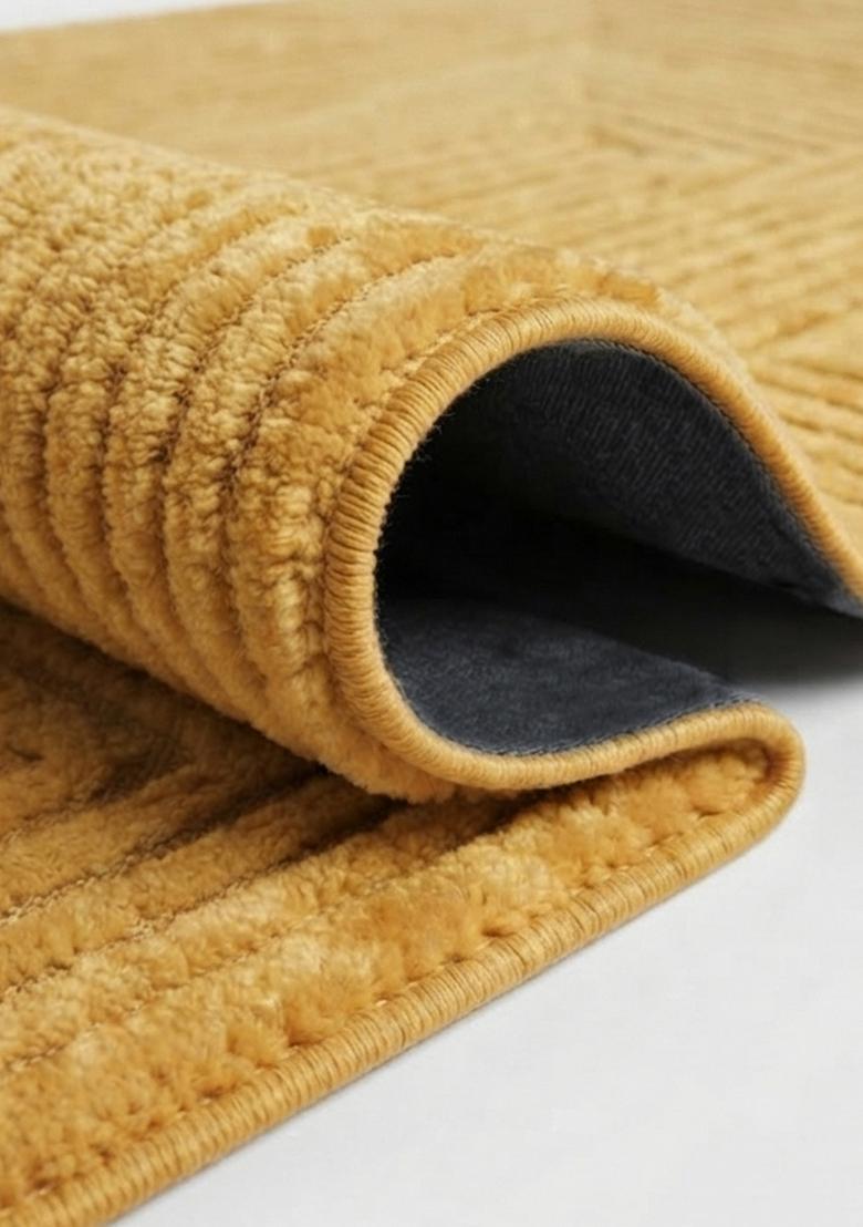 Saffron Rugs Hand Tufted Golden Yellow Geometric  Rectangular Wool Area Rug - Indya