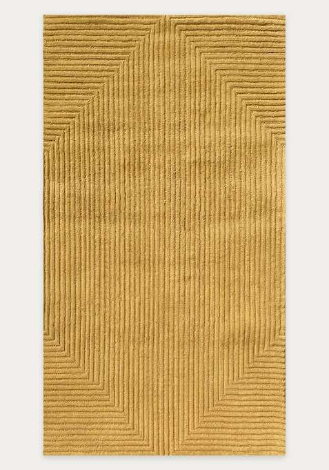 100% Wool Handmade Golden Yellow Rug | Contemporary Geometric Carpet With Cotton Backing For Living Room