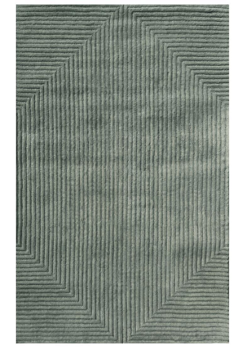 Saffron Rugs Hand Tufted Sage Green Geometric  Rectangular Wool Area Rug - Indya