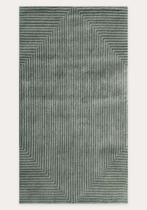 100% Wool Handmade Sage Green Rug | Contemporary Geometric Carpet With Cotton Backing For Living Room