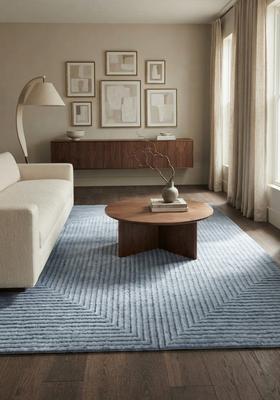 Saffron Rugs Hand Tufted Steel Blue Geometric  Rectangular Wool Area Rug