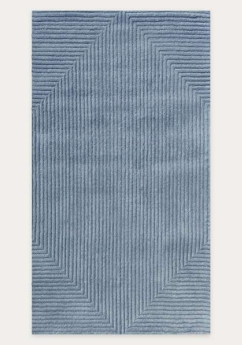 100% Wool Handmade Steel Blue Rug | Contemporary Geometric Carpet With Cotton Backing For Living Room