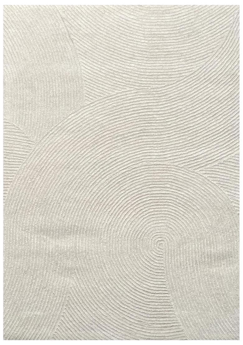 Saffron Rugs Hand Tufted Off-White Swirls  Rectangular Wool Area Rug - Indya