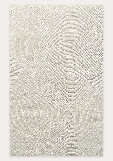 100% Wool Handmade Off White Rug | Contemporary Swirls Carpet With Cotton Backing For Living Room