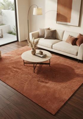 Saffron Rugs Hand Tufted Terracotta Swirls  Rectangular Wool Area Rug