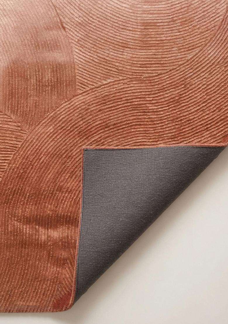 100% Wool Handmade Terracotta Rug | Contemporary Swirls Carpet With Cotton Backing For Living Room - Indya