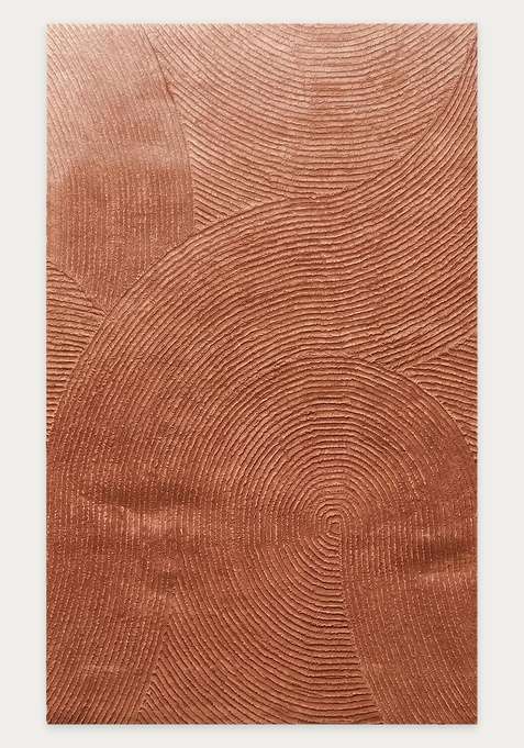 100% Wool Handmade Terracotta Rug | Contemporary Swirls Carpet With Cotton Backing For Living Room