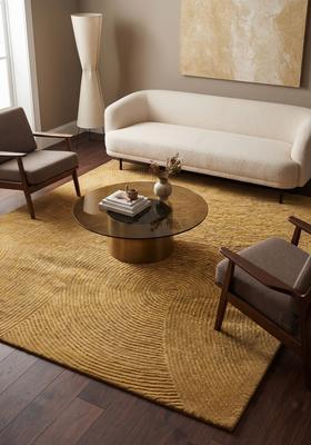Saffron Rugs Hand Tufted Golden Yellow Swirls  Rectangular Wool Area Rug