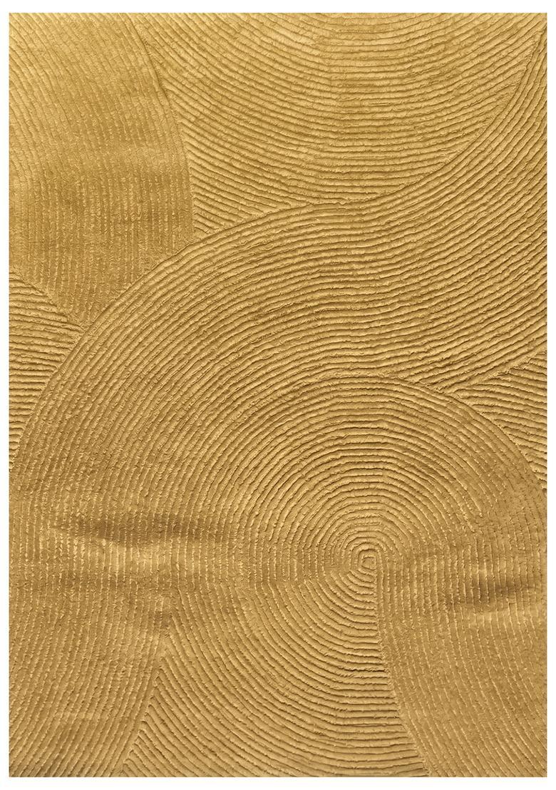 Saffron Rugs Hand Tufted Golden Yellow Swirls  Rectangular Wool Area Rug - Indya