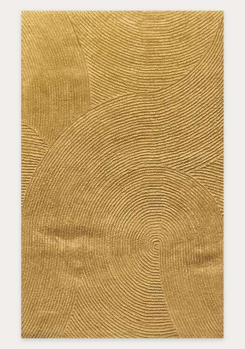 100% Wool Handmade Golden Yellow Rug | Contemporary Swirls Carpet With Cotton Backing For Living Room