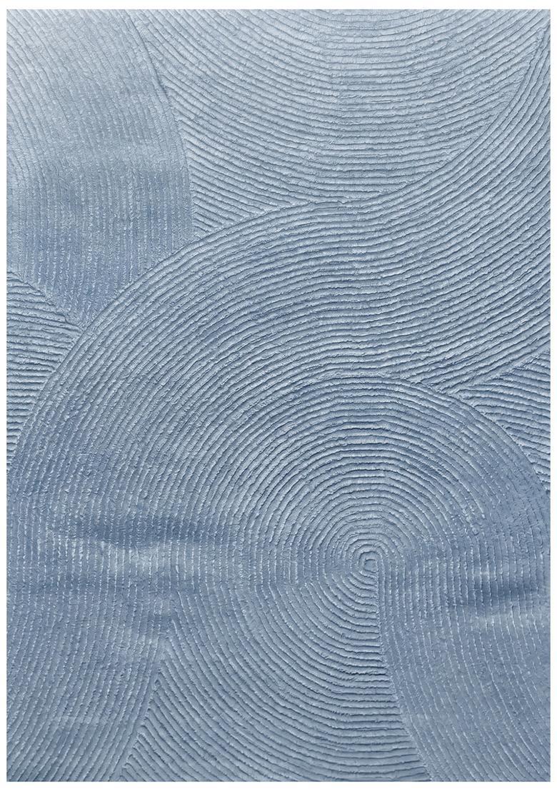 Saffron Rugs Hand Tufted Light Steel Blue Swirls  Rectangular Wool Area Rug - Indya