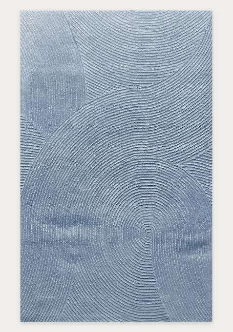100% Wool Handmade Light Steel Blue Rug | Contemporary Swirls Carpet With Cotton Backing For Living Room