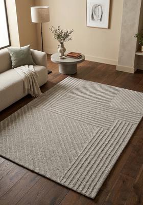 Saffron Rugs Hand Tufted Light Beige Grey Geometric  Rectangular Wool Area Rug