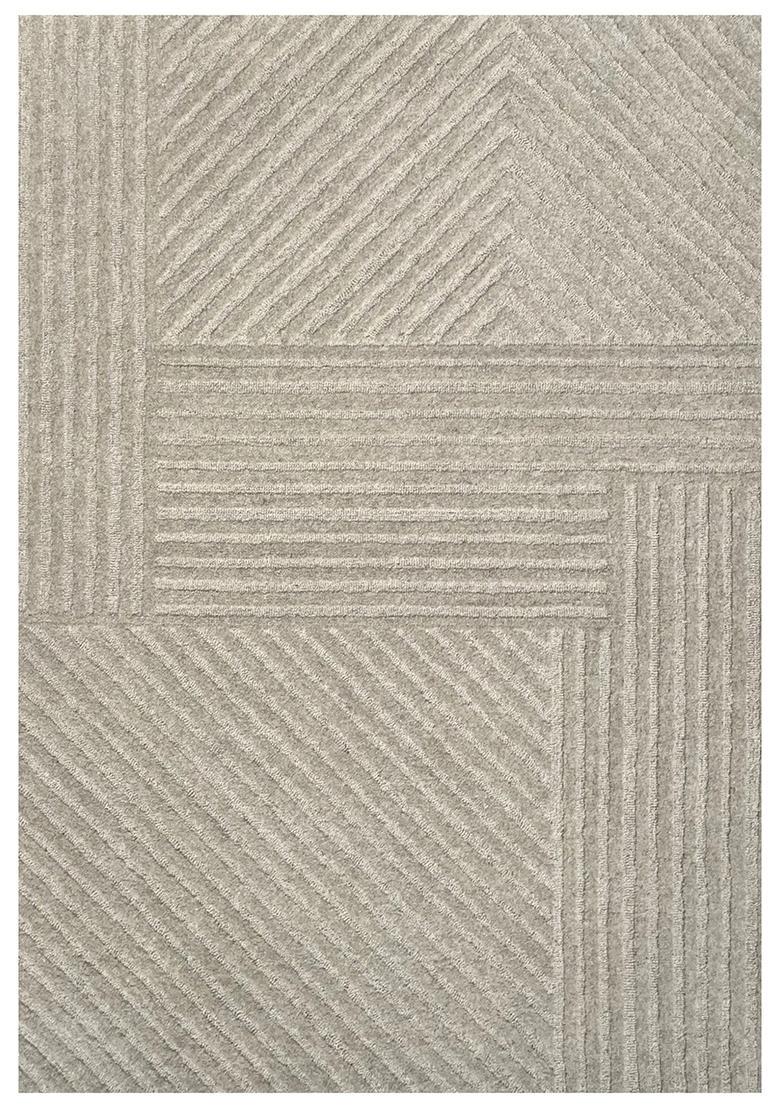 Saffron Rugs Hand Tufted Light Beige Grey Geometric  Rectangular Wool Area Rug - Indya