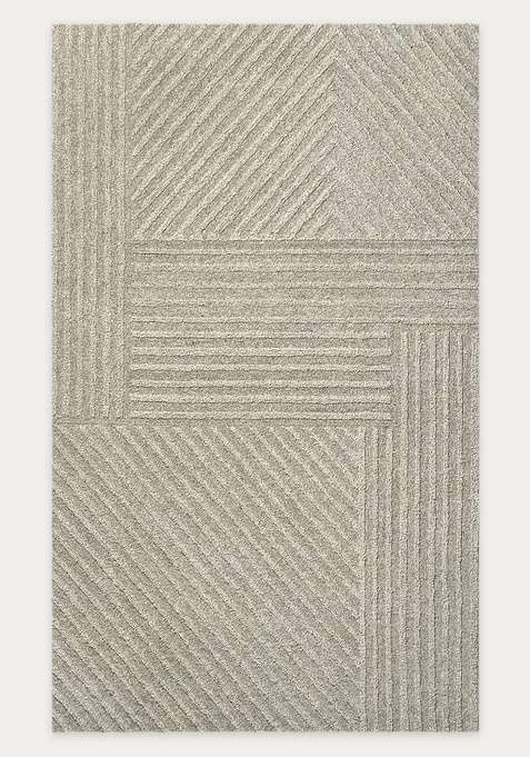 100% Wool Handmade Light Beige Grey Rug | Contemporary Geometric Carpet With Cotton Backing For Living Room