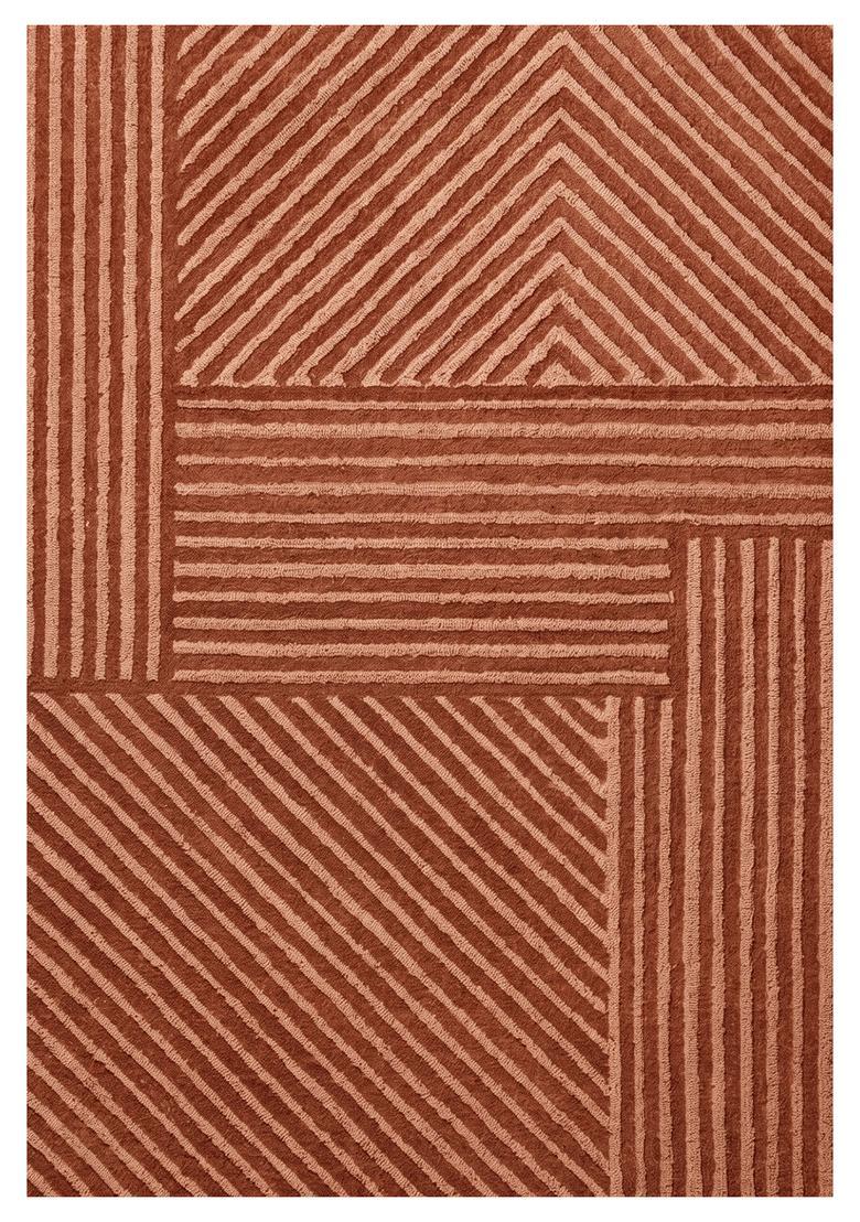 Saffron Rugs Hand Tufted Terracotta Geometric  Rectangular Wool Area Rug - Indya
