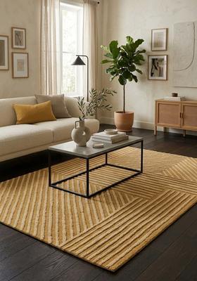 Saffron Rugs Hand Tufted Golden Yellow Geometric  Rectangular Wool Area Rug