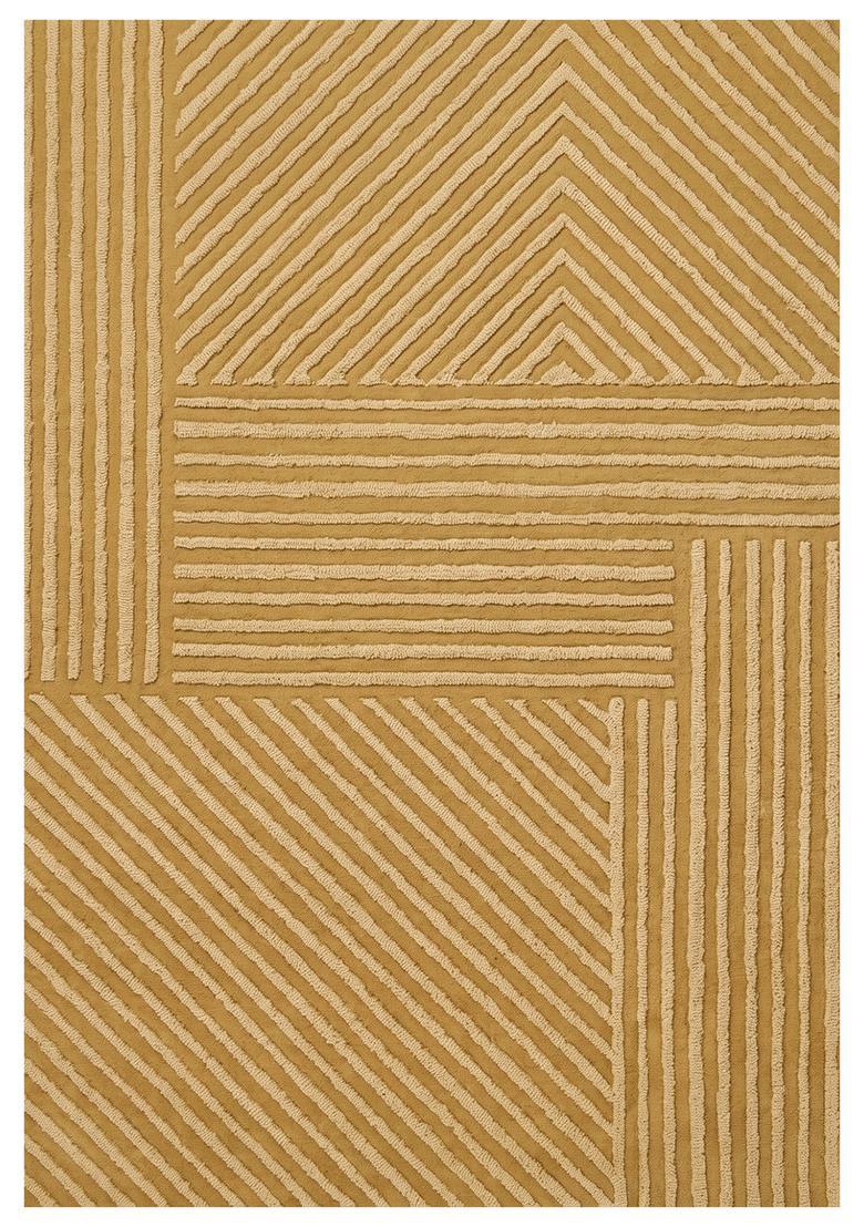 Saffron Rugs Hand Tufted Golden Yellow Geometric  Rectangular Wool Area Rug - Indya