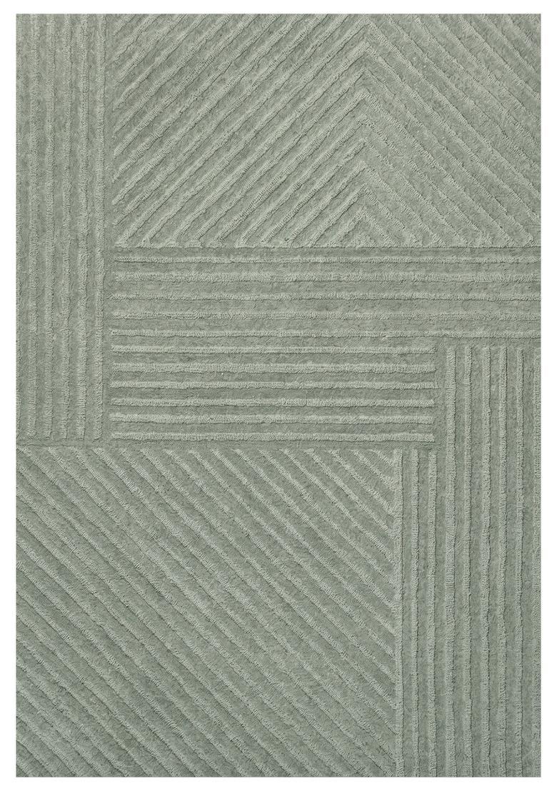 Saffron Rugs Hand Tufted Sage Green Geometric  Rectangular Wool Area Rug - Indya