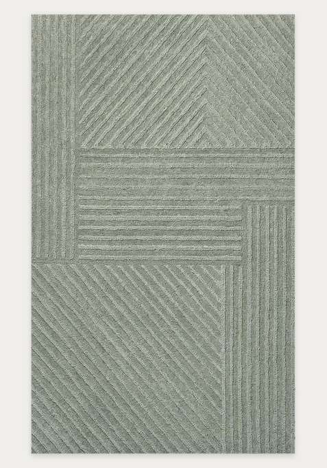 100% Wool Handmade Sage Green Rug | Contemporary Geometric Carpet With Cotton Backing For Living Room