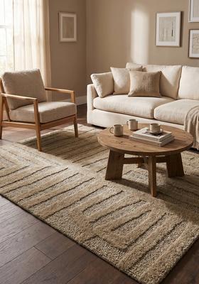 Saffron Rugs Hand Tufted Beige Geometric  Rectangular Wool Area Rug
