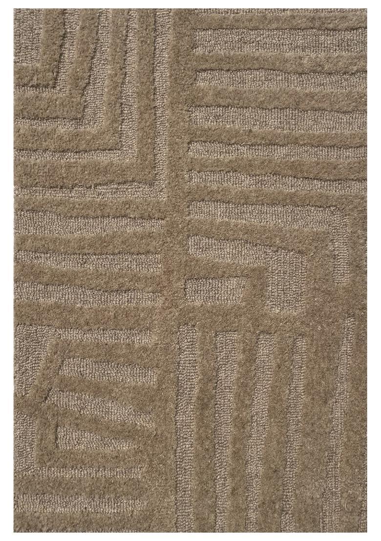 Saffron Rugs Hand Tufted Beige Geometric  Rectangular Wool Area Rug - Indya