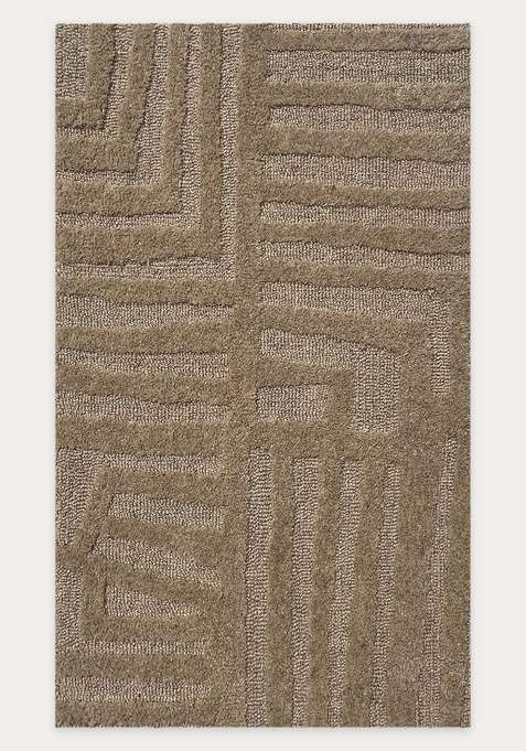 100% Wool Handmade Beige Rug | Contemporary Geometric Carpet With Cotton Backing For Living Room