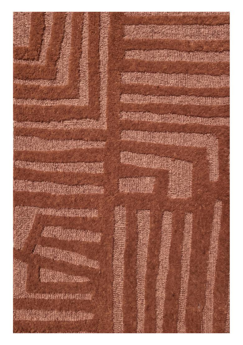Saffron Rugs Hand Tufted Terracotta Brown Geometric  Rectangular Wool Area Rug - Indya