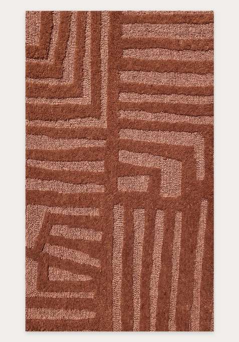 100% Wool Handmade Terracotta Brown Rug | Contemporary Geometric Carpet With Cotton Backing For Living Room