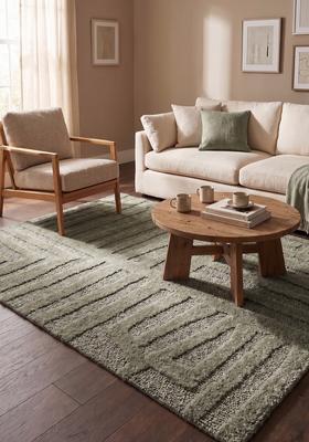Saffron Rugs Hand Tufted Sage Green Geometric  Rectangular Wool Area Rug