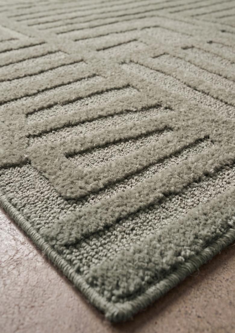 Saffron Rugs Hand Tufted Sage Green Geometric  Rectangular Wool Area Rug - Indya