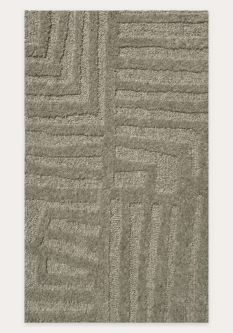 100% Wool Handmade Sage Green Rug | Contemporary Geometric Carpet With Cotton Backing For Living Room