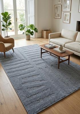 Saffron Rugs Hand Tufted Medium Grey Geometric  Rectangular Wool Area Rug