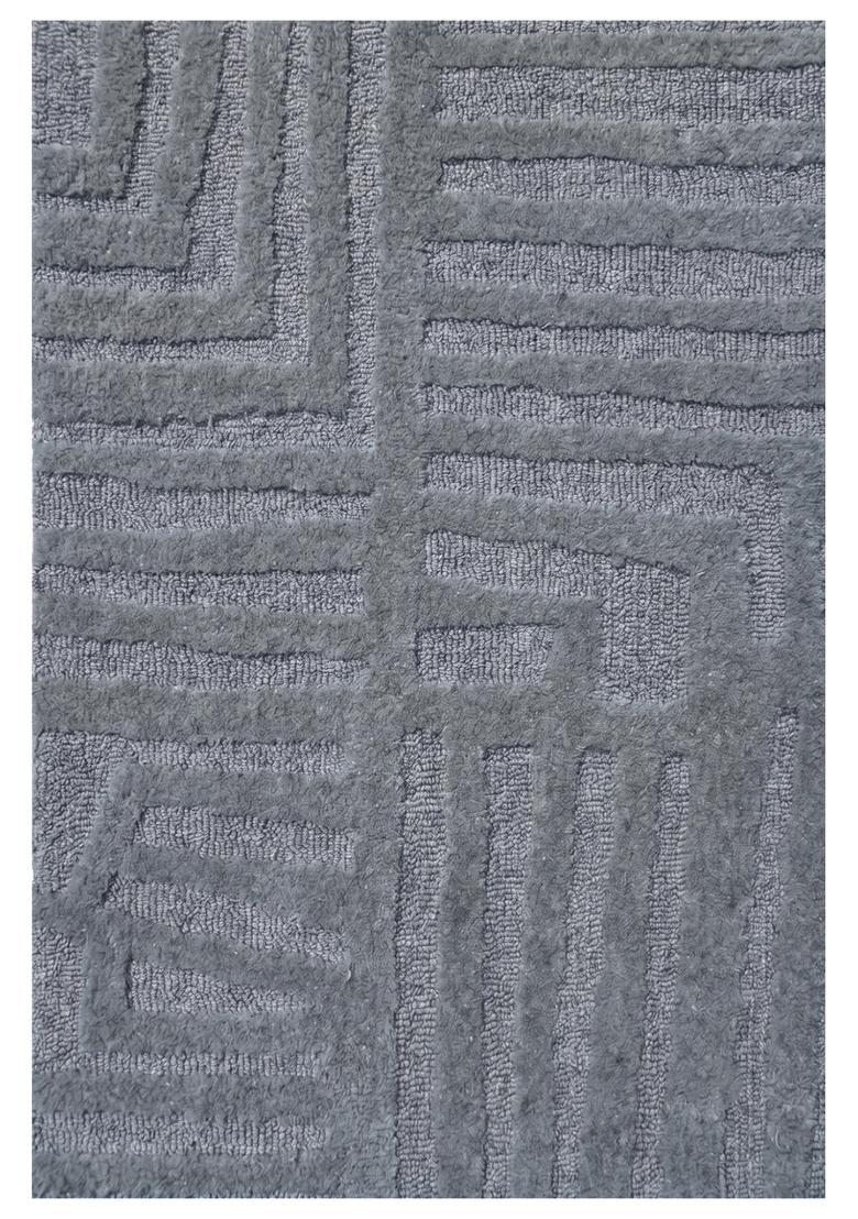 Saffron Rugs Hand Tufted Medium Grey Geometric  Rectangular Wool Area Rug - Indya