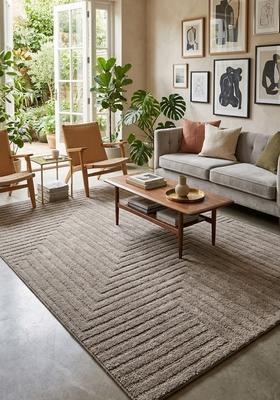 Saffron Rugs Hand Tufted Taupe Geometric  Rectangular Wool Area Rug