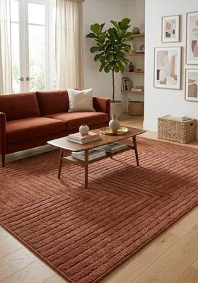 Saffron Rugs Hand Tufted Terracotta Geometric  Rectangular Wool Area Rug