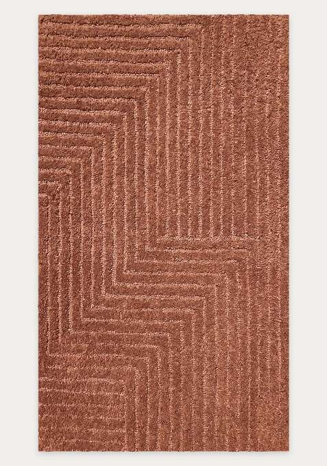 100% Wool Handmade Terracotta Rug | Contemporary Geometric Carpet With Cotton Backing For Living Room