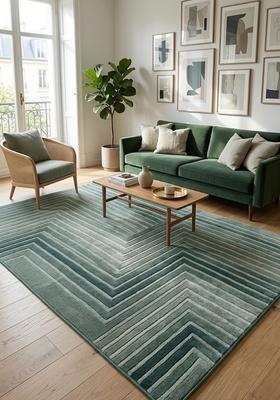 Saffron Rugs Hand Tufted Sage Green Geometric  Rectangular Wool Area Rug